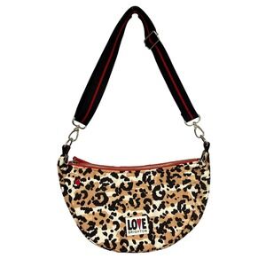 Brighton Love Leopard Nylon‎ Crossbody Bag Heart Lining Adjustable Strap NWOT